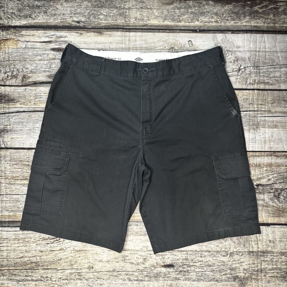 Dickies Flex Regular Fit Cargo Shorts Black Flat Front Workwear Mens Size 38
